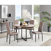 FurnitureboxUK Adley Brown Wood Storage Dining Table & 4 Milan Black Leg Chairs in Beige
