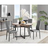 FurnitureboxUK Adley Brown Wood Storage Dining Table & 4 Milan Black Leg Chairs in Grey