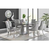 FurnitureboxUK Imperia 6 Grey Dining Table and 6 Velvet Belgravia Chairs