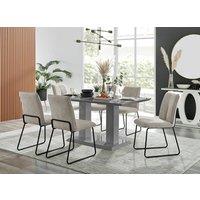 FurnitureboxUK Imperia High Gloss Grey Dining Table & 6 Halleyy Chairs in Taupe