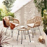 FurnitureboxUK Belize Wicker Style PE Rattan 2 Seat Outdoor Garden Bistro Table & Chairs Set, black metal hairpin legs in Light Beige