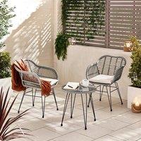 FurnitureboxUK Belize Wicker Style PE Rattan 2 Seat Outdoor Garden Bistro Table & Chairs Set, black metal hairpin legs in Grey