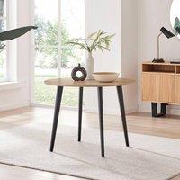 FurnitureboxUK Koko 4-Seater Round Melamine Scratch Resistant Dining Table With Black Legs in Light Oak