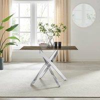 FurnitureboxUK Leonardo 4-Seater Dining Table With Marble Effect Glass Top And Silver Metal Legs in Dark Brown