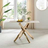 FurnitureboxUK Leonardo 4-Seater Dining Table With Marble Effect Glass Top And Gold Metal Legs in White