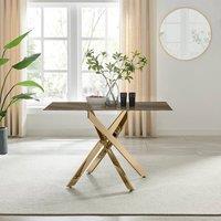 FurnitureboxUK Leonardo 4-Seater Dining Table With Marble Effect Glass Top And Gold Metal Legs in Dark Brown