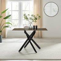FurnitureboxUK Leonardo 4-Seater Dining Table With Marble Effect Glass Top And Black Metal Legs in Dark Brown