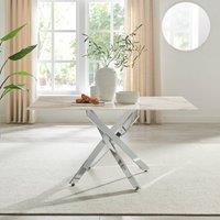 FurnitureboxUK Leonardo 6-Seater Dining Table With Marble Effect Glass Top And Silver Metal Legs in White