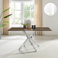 FurnitureboxUK Leonardo 6-Seater Dining Table With Marble Effect Glass Top And Silver Metal Legs in Dark Brown