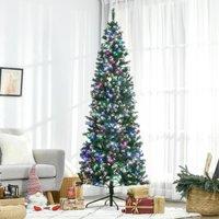 HOMCOM 7FT Prelit Pencil Artificial Christmas Tree 818 Tips Colourful LED in Green