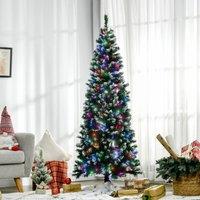 HOMCOM 6FT Prelit Pencil Artificial Christmas Tree 618 Tips Colourful LED in Green