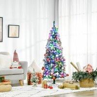 HOMCOM 5FT Prelit Pencil Artificial Christmas Tree 408 Tips Colourful LED in Green