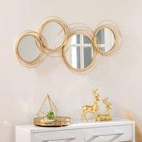 HOMCOM Modern Metal Wall Art with Mirror, Wall Sculpture Decor for Living Room in Gold
