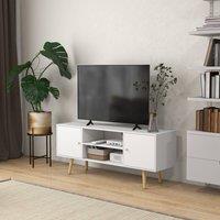 HOMCOM TV Stand Cabinet with Cable Management and Wood Legs Living Room in White