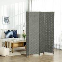 HOMCOM 4-Panel Folding Wall Divider Room, Wave Fibre Privacy Screen Panels in Grey