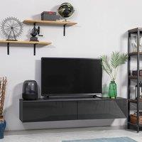 HOMCOM Wall Mounted TV Stand Unit with Storage and High Gloss Effect, Black in Grey