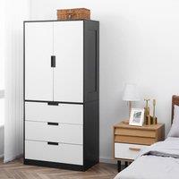 HOMCOM 2 Door Wardrobe Modern Wardrobe with 3 Drawer and Hanging Rod for Bedroom in White
