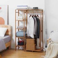HOMCOM Garment Rack Bamboo Clothes Rail with 6 Tier Shelf in Light Brown
