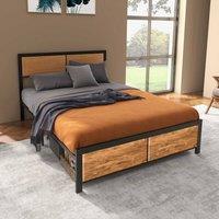 HOMCOM Bed Frame with Footboard and Under Bed Storage Brown | Size: Double
