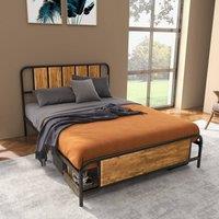 HOMCOM Bed Frame with Footboard and Under Bed Storage Rustic Brown | Size: Double