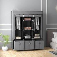 HOMCOM Portable Fabric Wardrobe with 5 Shelves and 3 Fabric Drawers, Grey in Dark Grey