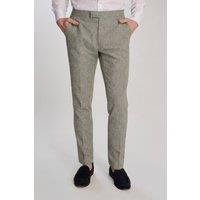 Harry Brown London Men Giacomo Slim Fit Cotton Linen Suit Trousers in Green | Size: 34R