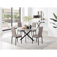 FurnitureboxUK Novara Grey Concrete Effect Black Leg 120cm Round Dining Table & 4 Milan Black Leg Chairs in Beige