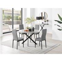 FurnitureboxUK Novara Grey Concrete Effect Black Leg 120cm Round Dining Table & 4 Milan Black Leg Chairs