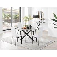 FurnitureboxUK Novara Grey Concrete Effect Black Leg 120cm Round Dining Table & 4 Milan Black Leg Chairs in Off White