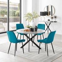 FurnitureboxUK Novara Grey Concrete Effect Black Leg 120cm Round Dining Table & 4 Pesaro Black Leg Chairs in Blue