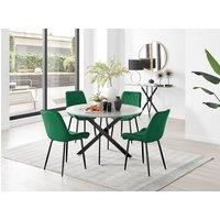 FurnitureboxUK Novara Grey Concrete Effect Black Leg 120cm Round Dining Table & 4 Pesaro Black Leg Chairs in Green