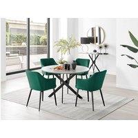 FurnitureboxUK Novara Grey Concrete Effect Black Leg 120cm Round Dining Table & 4 Calla Black Leg Chairs in Green