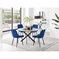 FurnitureboxUK Novara Grey Concrete Effect Black Leg 120cm Round Dining Table & 4 Pesaro Black Leg Chairs in Navy
