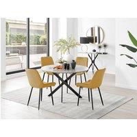 FurnitureboxUK Novara Grey Concrete Effect Black Leg 120cm Round Dining Table & 4 Pesaro Black Leg Chairs in Mustard