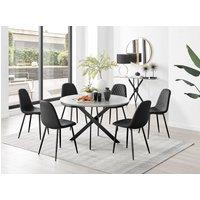 FurnitureboxUK Novara Grey Concrete Effect Black Leg 120cm Round Dining Table & 6 Corona Black Leg Chairs