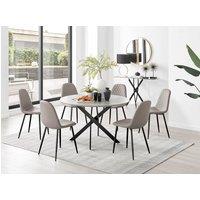 FurnitureboxUK Novara Grey Concrete Effect Black Leg 120cm Round Dining Table & 6 Corona Black Leg Chairs in Beige