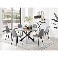 FurnitureboxUK Novara Grey Concrete Effect Black Leg 120cm Round Dining Table & 6 Corona Black Leg Chairs
