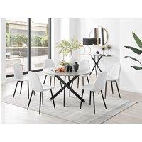 FurnitureboxUK Novara Grey Concrete Effect Black Leg 120cm Round Dining Table & 6 Corona Black Leg Chairs in Off White