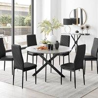 FurnitureboxUK Novara Grey Concrete Effect Black Leg 120cm Round Dining Table & 6 Milan Black Leg Chairs