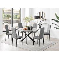 FurnitureboxUK Novara Grey Concrete Effect Black Leg 120cm Round Dining Table & 6 Milan Black Leg Chairs