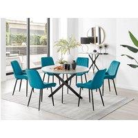 FurnitureboxUK Novara Grey Concrete Effect Black Leg 120cm Round Dining Table & 6 Pesaro Black Leg Chairs in Blue