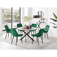FurnitureboxUK Novara Grey Concrete Effect Black Leg 120cm Round Dining Table & 6 Pesaro Black Leg Chairs in Green