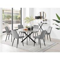 FurnitureboxUK Novara Grey Concrete Effect Black Leg 120cm Round Dining Table & 6 Pesaro Black Leg Chairs