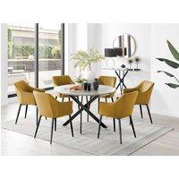 FurnitureboxUK Novara Grey Concrete Effect Black Leg 120cm Round Dining Table & 6 Calla Black Leg Chairs in Mustard