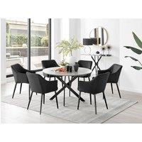 FurnitureboxUK Novara Grey Concrete Effect Black Leg 120cm Round Dining Table & 6 Calla Black Leg Chairs