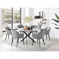FurnitureboxUK Novara Grey Concrete Effect Black Leg 120cm Round Dining Table & 6 Calla Black Leg Chairs