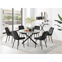 FurnitureboxUK Novara Grey Concrete Effect Black Leg 120cm Round Dining Table & 6 Pesaro Black Leg Chairs