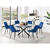 FurnitureboxUK Novara Grey Concrete Effect Black Leg 120cm Round Dining Table & 6 Pesaro Black Leg Chairs in Navy
