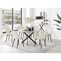 FurnitureboxUK Novara Grey Concrete Effect Black Leg 120cm Round Dining Table & 6 Pesaro Black Leg Chairs in Cream