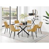 FurnitureboxUK Novara Grey Concrete Effect Black Leg 120cm Round Dining Table & 6 Pesaro Black Leg Chairs in Mustard